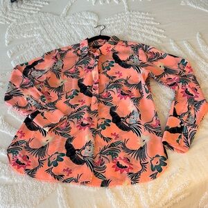 Banana Republic pink-peach Floral Button-down tunic blouse